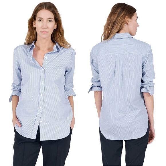 Everlane Blue Striped The Relaxed Poplin Shirt Button Up Cotton Womens Sz 0 EUC - Picture 1 of 6